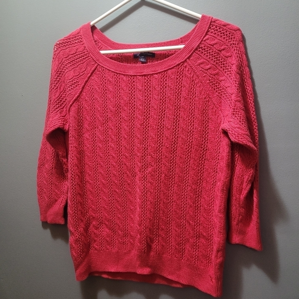 American Eagle Red Cropped Raglan Sleeve Knit Top S